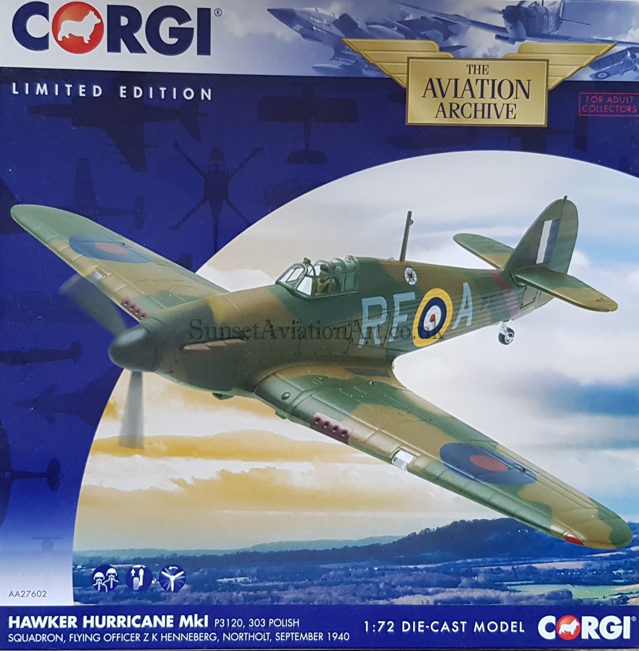 Corgi AA27608 1:72 Hawker Hurricane MkI P2798 LK-A Sqn Ldr. Ian Richard Widge Gleed Raf No 87 Squadron P21006 85663 Image